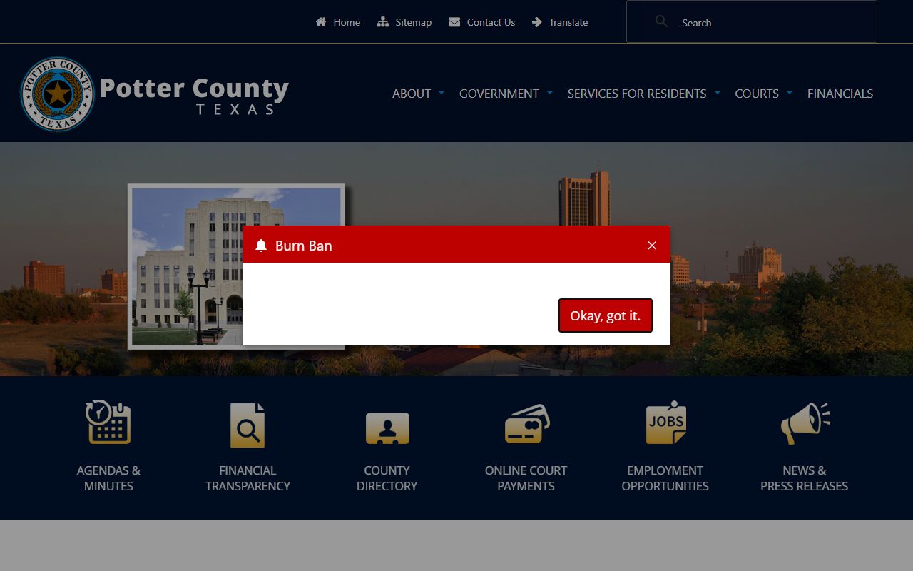Potter County website for Amarillo felony records