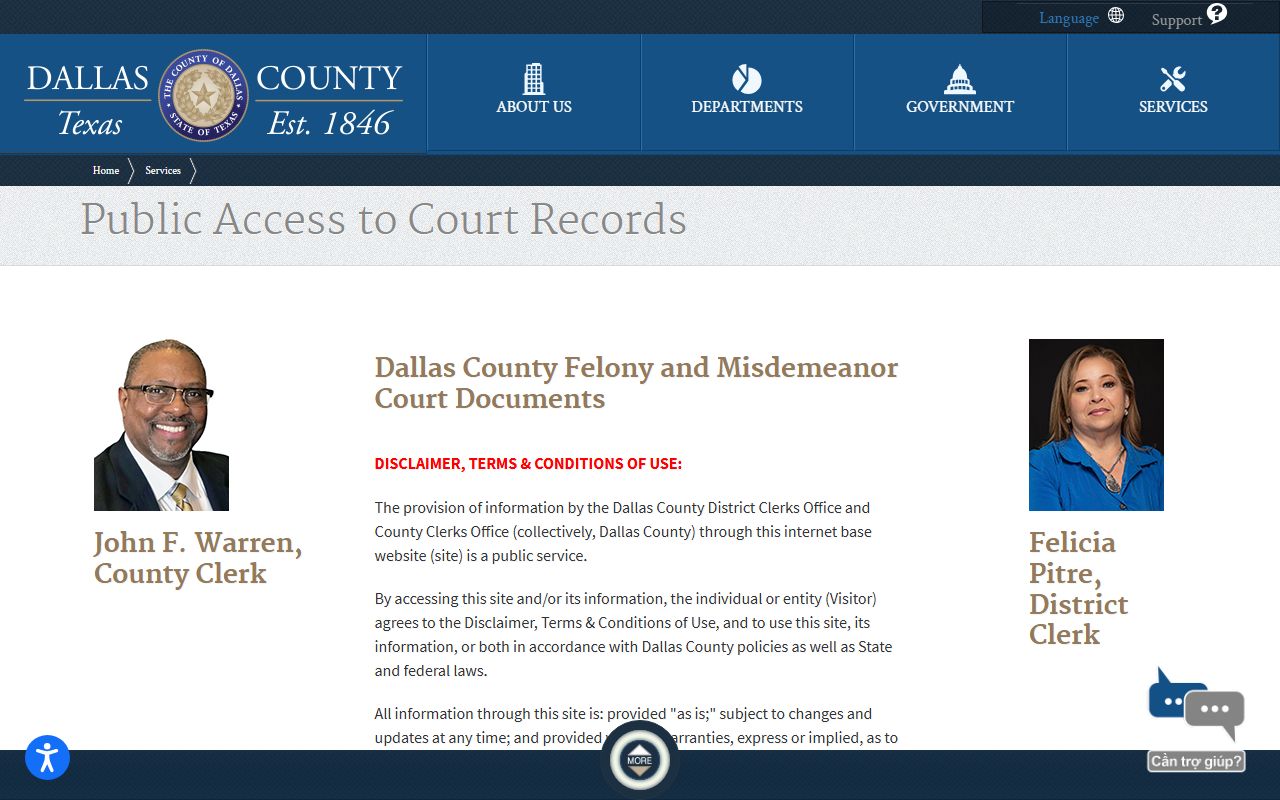Dallas County criminal records search portal showing Dallas felony case lookup by name and case number