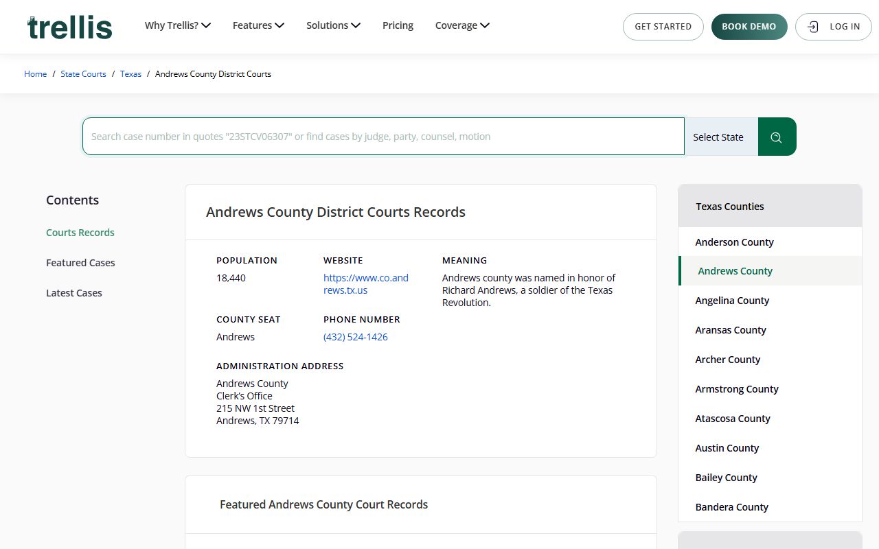 Trellis Law Andrews County court records - Andrews County Felony Records