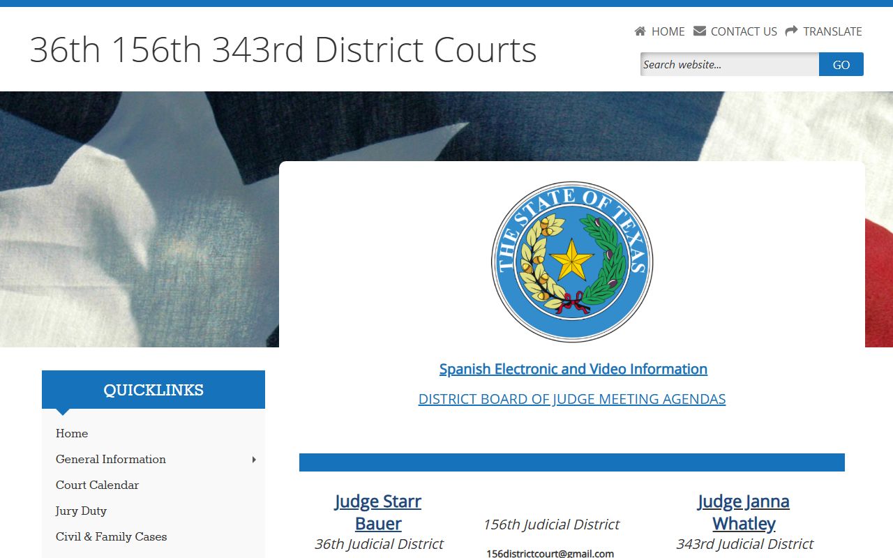 36th 156th 343rd District Courts calendar - Aransas County Felony Records