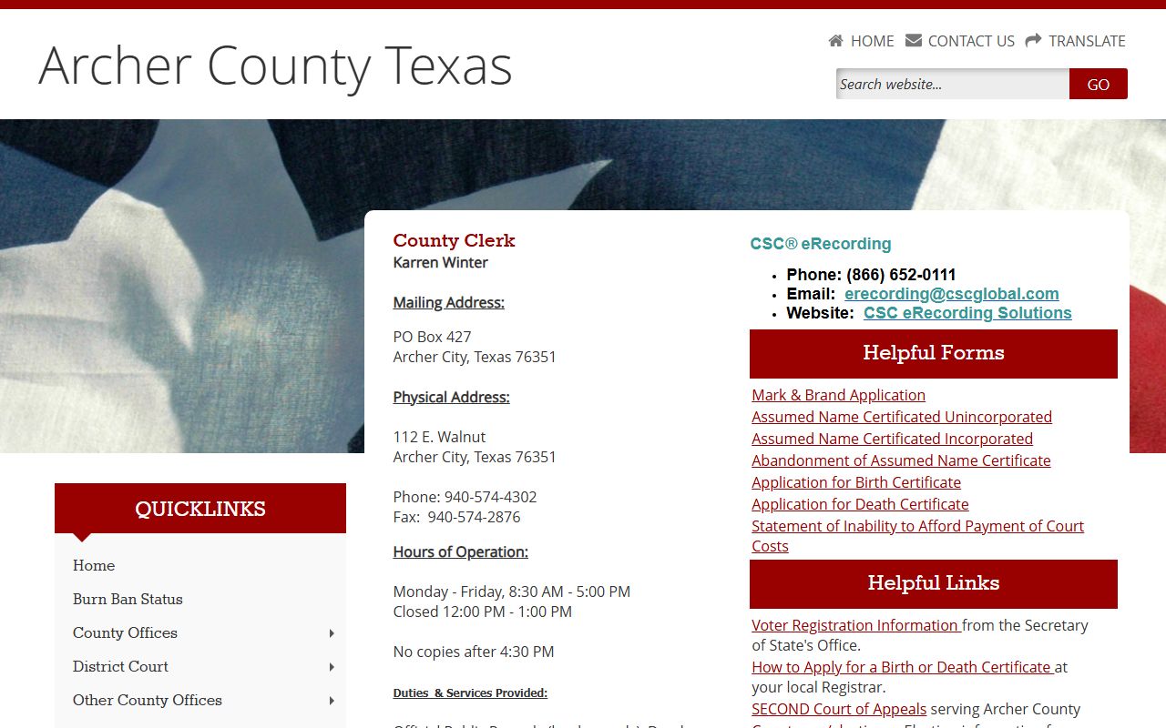 Archer County District Clerk portal - Archer County Felony Records