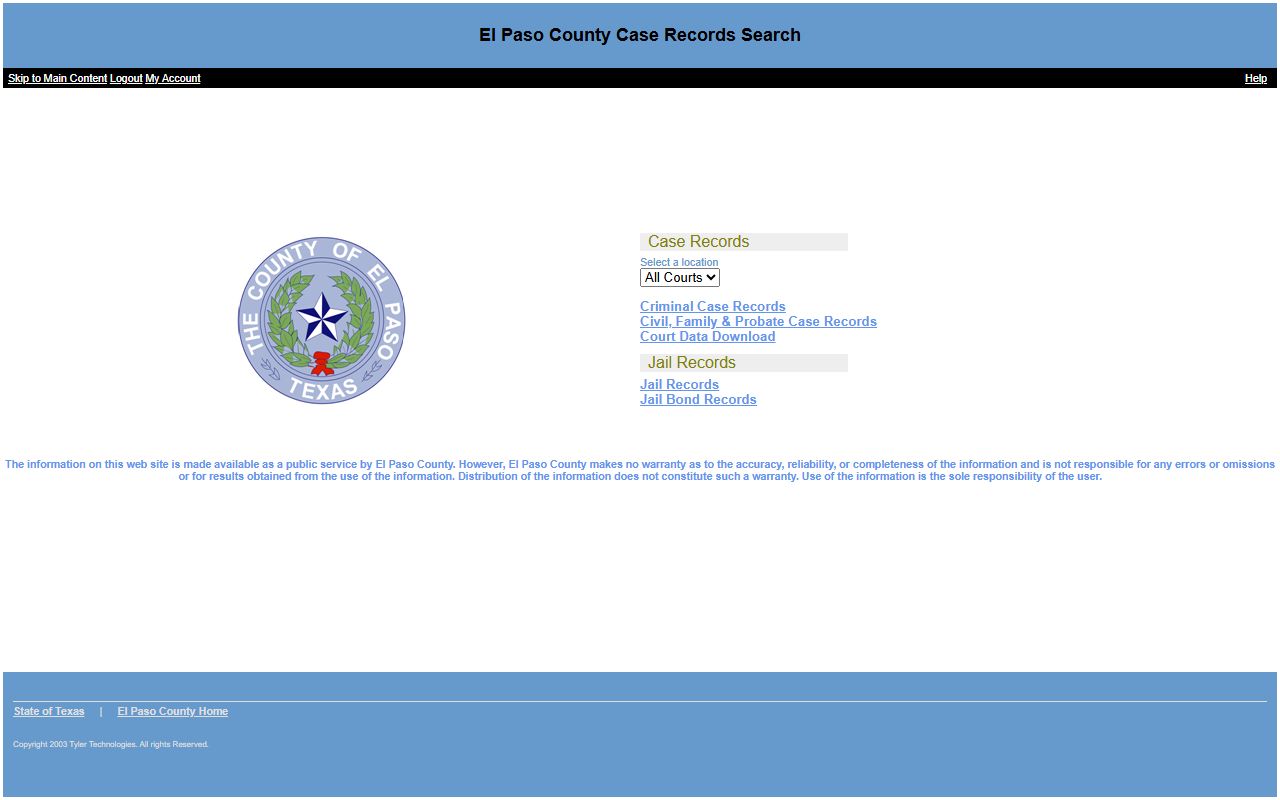 El Paso County Odyssey Public Access portal for felony case search