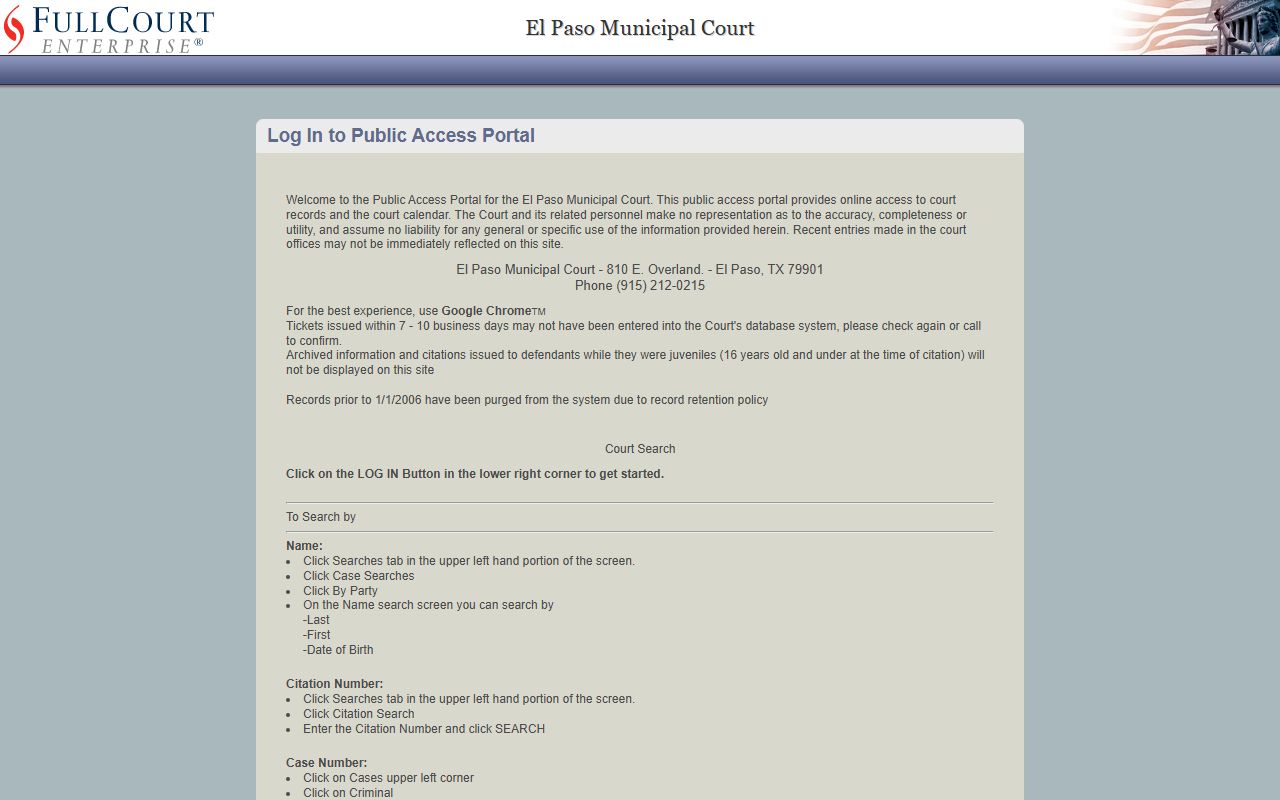 El Paso Municipal Court online portal