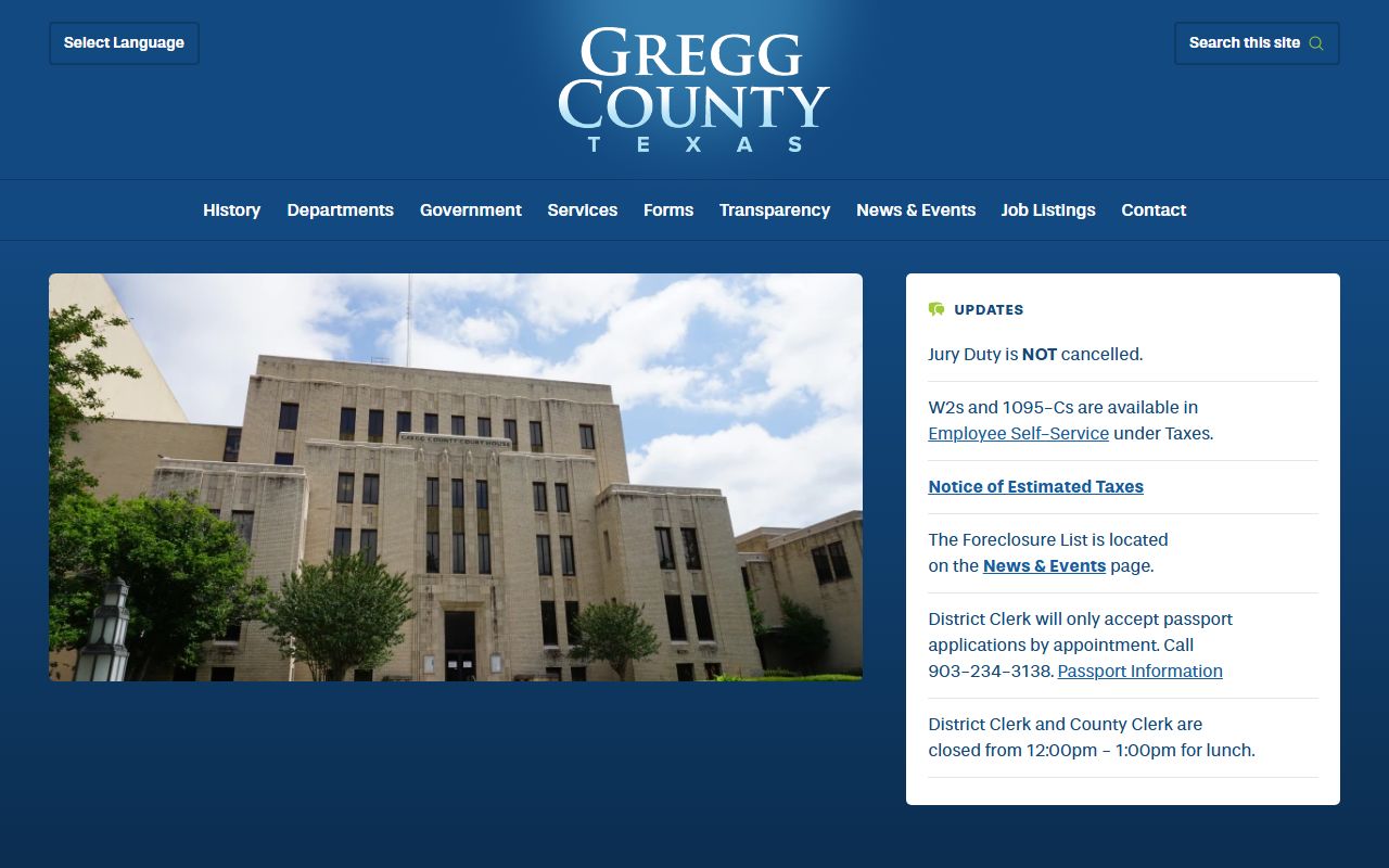 Gregg County official website for Longview felony records
