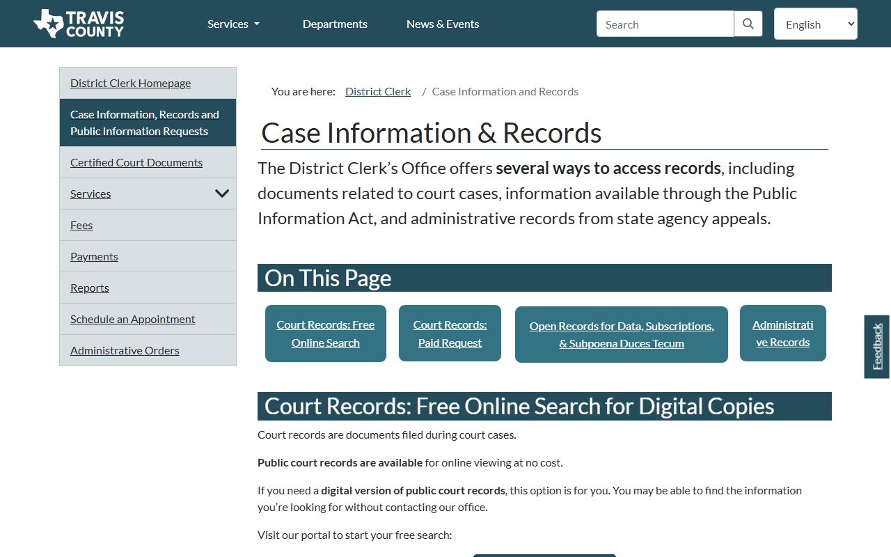 Travis County District Clerk case records portal