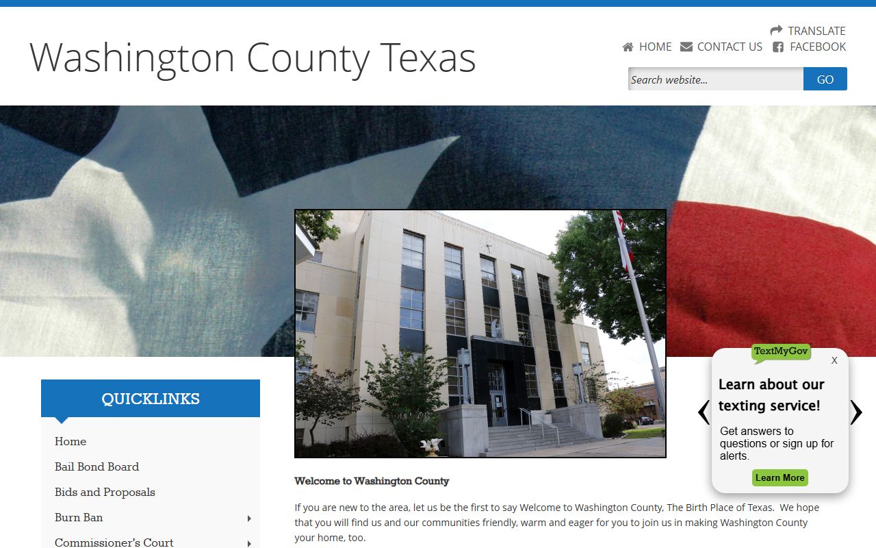 Washington County Texas official website homepage