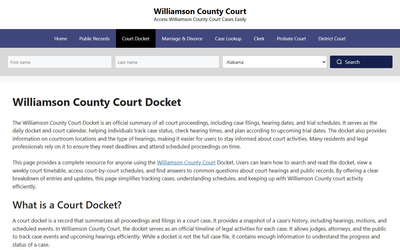 Williamson County court docket search portal