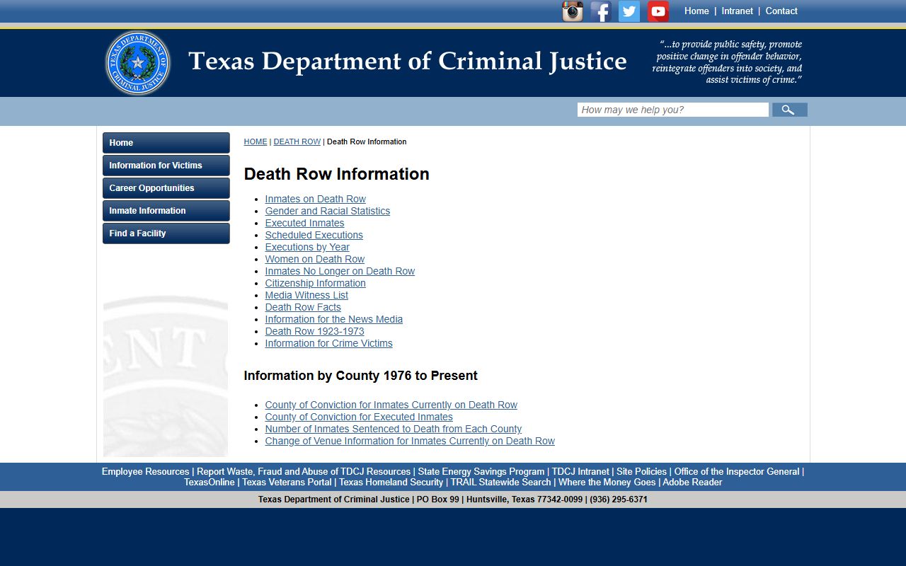 TDCJ Death Row Information - Texas Felony Records