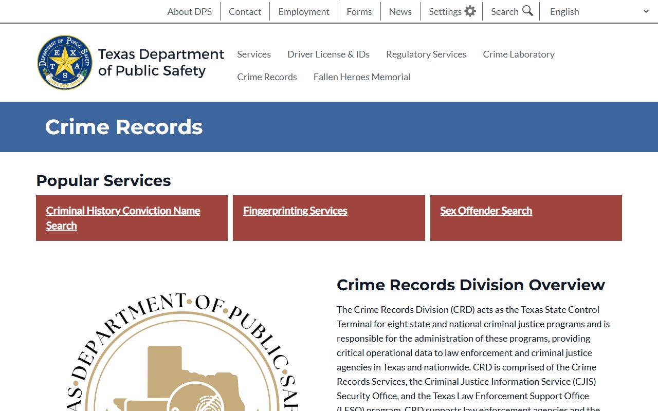 Texas DPS Crime Records Page - Texas Felony Records